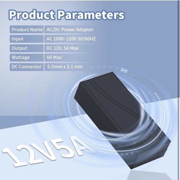 12V 5A Power Supply, Waysse Power Supply Adapter, AC DC Converter 100-220V to 12 - Picture 2 of 11